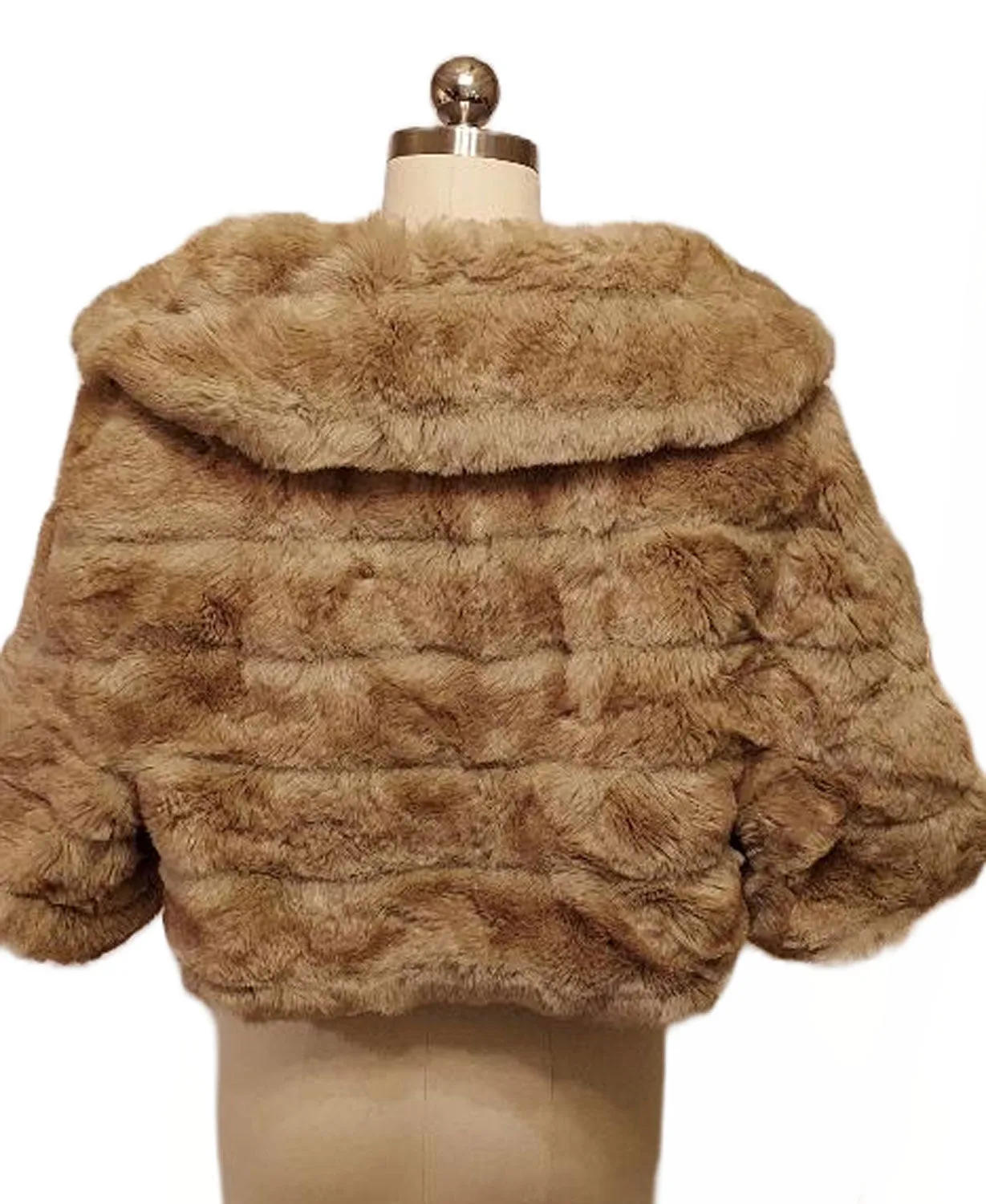 *   VINTAGE CUDDLY SHAWL / RING COLLAR FAUX FUR COCOON JACKET EVENING JACKET