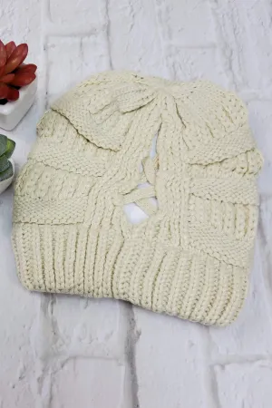 #28 Cream Ponytail Beanie