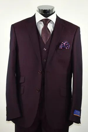 Berragamo "Lazio" Solid Burgundy 3-Piece Slim Fit Suit