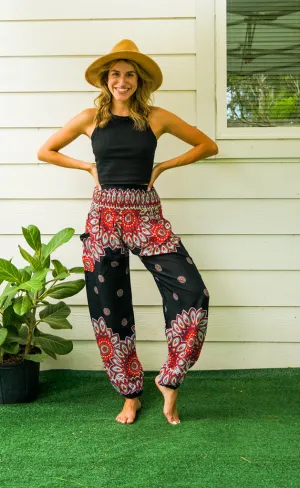 Black Floral Mandala Harem Pants