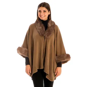 Faux Fur Trim Shawl Poncho