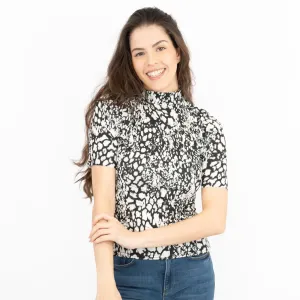 Karen Millen Black and White Print Short Sleeve Tops