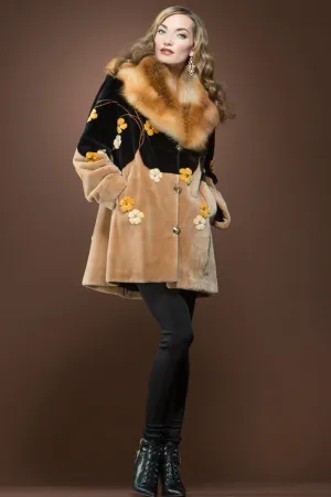 Meadow Onyx Sheared Beaver and Red Fox Mid-Length Fur Coat