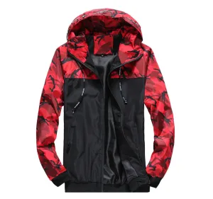 Men's Camouflage Hooded Colorblock Jacket Coat