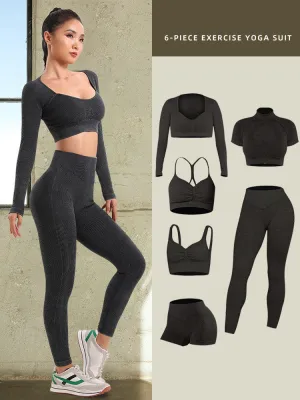 mondmi Sand-Washed Seamless Yoga Set for Women, Ribbed Fitness Wear, Yoga Top and Workout Yoga Pants, Long Pants BT668