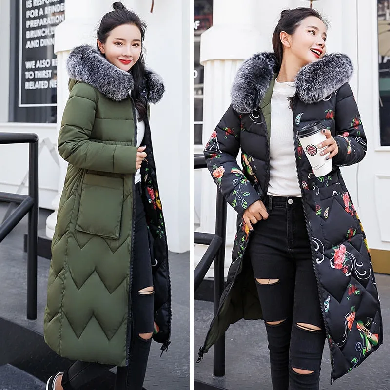 New Arrival Parkas Fashion Coats Women Winter Sweater Fur Collar Hood Warm Cotton Coat Women Clothes