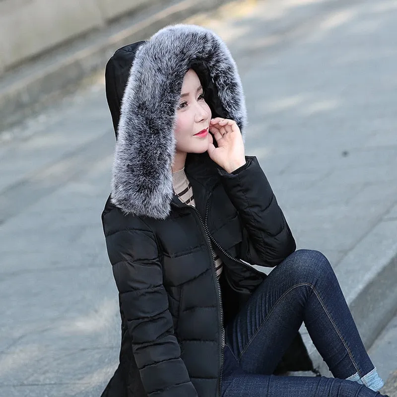 New Arrival Parkas Fashion Coats Women Winter Sweater Fur Collar Hood Warm Cotton Coat Women Clothes