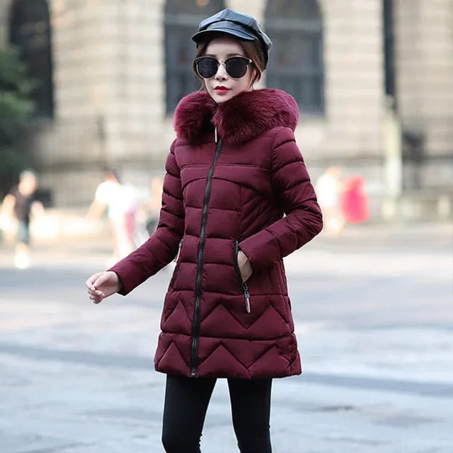 New Arrival Parkas Fashion Coats Women Winter Sweater Fur Collar Hood Warm Cotton Coat Women Clothes