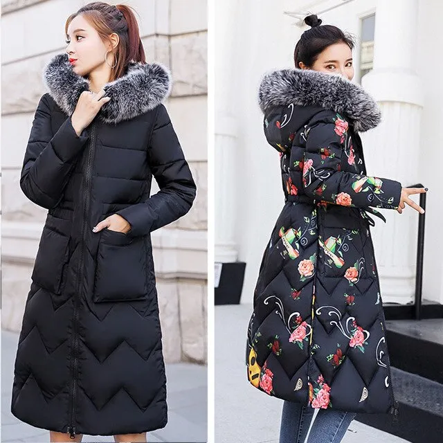 New Arrival Parkas Fashion Coats Women Winter Sweater Fur Collar Hood Warm Cotton Coat Women Clothes