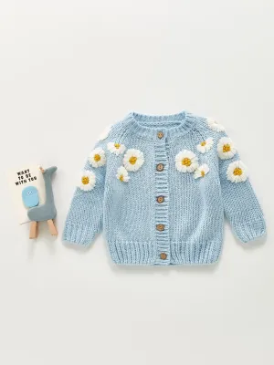 Newborn Baby Girls Knit Cardigan Sweater, Infant Button Down Sweater, Daisy Print Top Baby Clothes