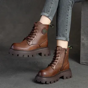 Women Casual Fashion Thick Soled Leather Boots